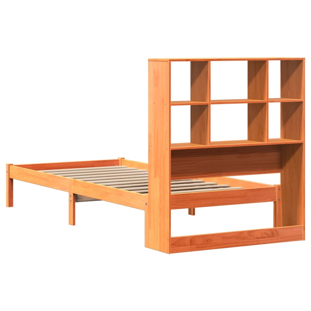 Vidaxl Bed With Shelf, Without Mattress, Waxed Brown, 100X200 Cm, Pine