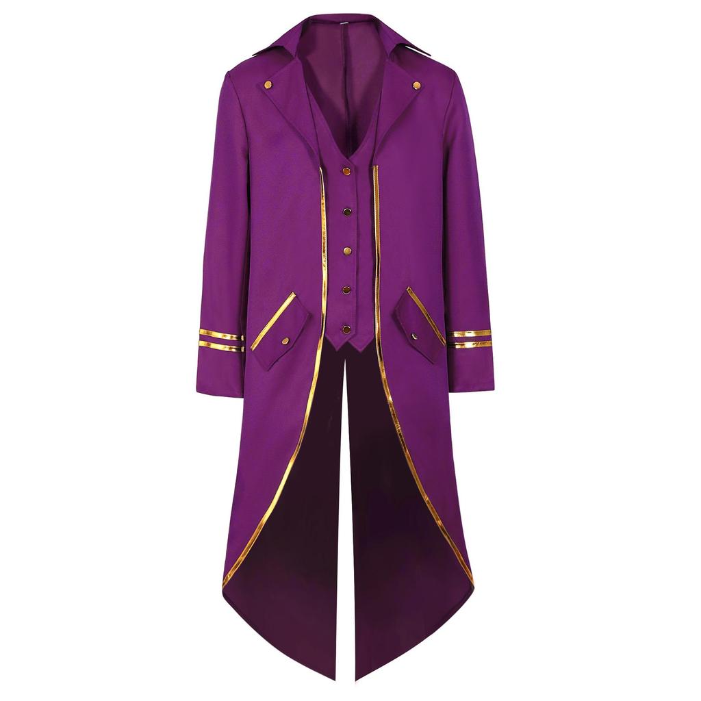 2025 Men's Medieval Gold-Trimmed Evening Tailcoat Costume for Stage Performance