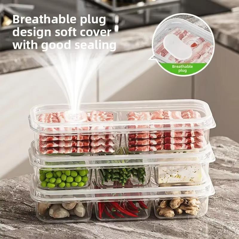 Large Capacity Household Freezer Box with Narrow Slot Refrigerator Compartment Fresh-Keeper Divided Meat Vegetable Food Storage 501ml