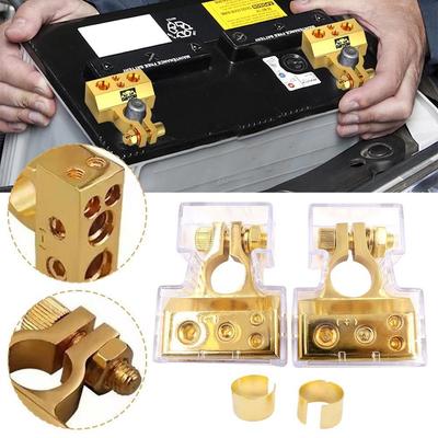 1 Pair Car Battery Terminal Connectors Kit 2/4/8/10 AWG Auto Audio Positive Negative Battery Post Clamp With Clear Covers Shims