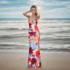 Suspender Sexy Backless Print Dress Women, European and American New Seaside Vacation Style Spice Girl Long Dress