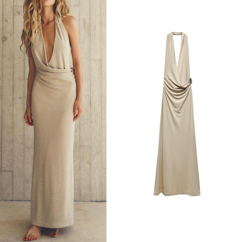 Early Autumn New Arrival Evening Long Dress Female White Shell Decoration Long Hanging Collar Dress 8338247
