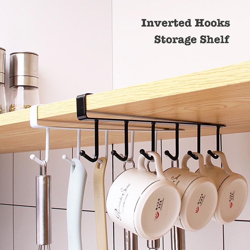 12 Hook Storage Shelf Wardrobe Kitchen Bathroom Organizer Iron Metal Under Shelves Hanging Rack Mug Cup Utensils Holder Kitchen