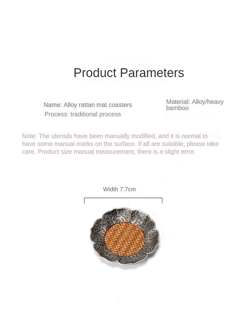 5pcs Chinese Hammer Patterned Alloy Rattan Mat Water Cup Pad Retro Rattan Woven Lotus Cup Holder Heat Insulation Pad Tea Set Pad