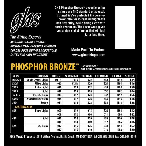 Ghs Phosphor Bronze Acoustic Guitar Strings, Light, 12-54, S325