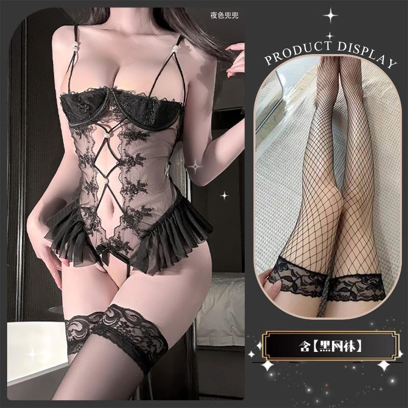 Sexy underwear Sexy small breasts show big lace seduction Hollow onesie Hot uniform Passion female body sculpting