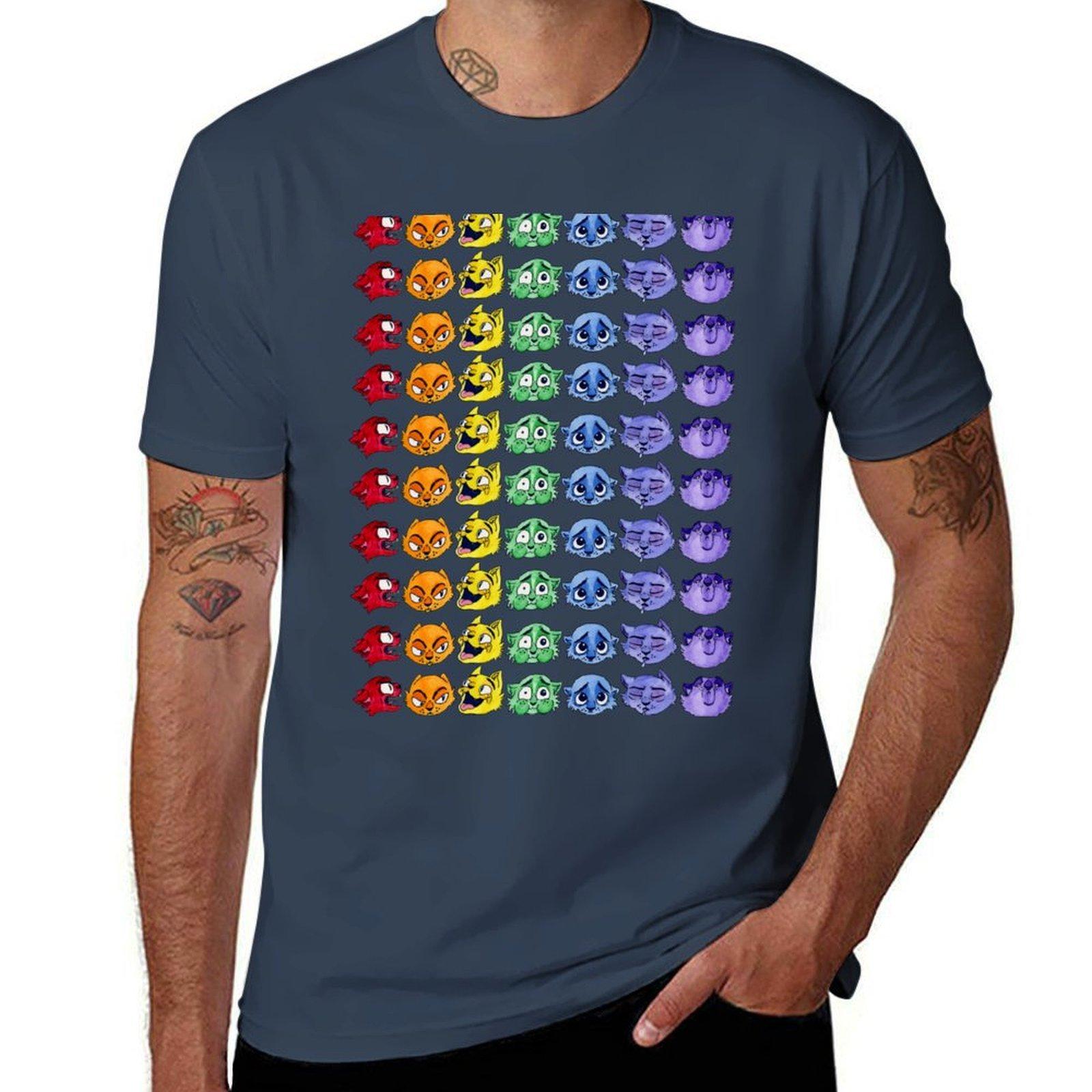 Rainbow Feline Expressions TShirt Plus Size Loose Fit TShirt S