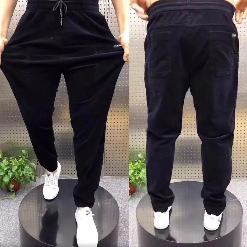 

Men s Corduroy Cargo Trousers Men s Simple Loose American Retro Casual Elastic Work Splicing Multiple Pockets Rib Leg Jogging Pants XXXL чорний