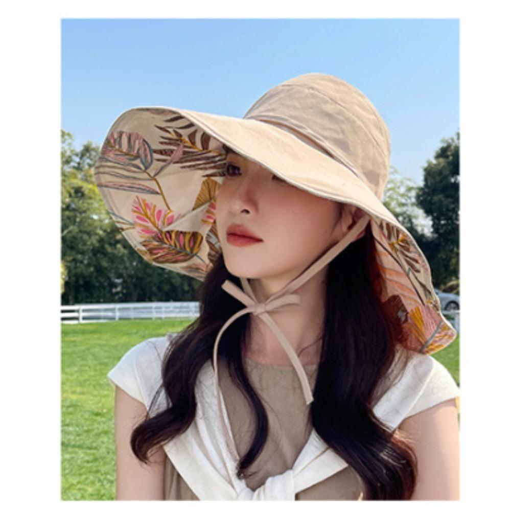 Women's Summer Sun Hat Large Brim UV Protection Ponytail - friendly Hollow - top Fisherman Hat for Face Shading Ideal
