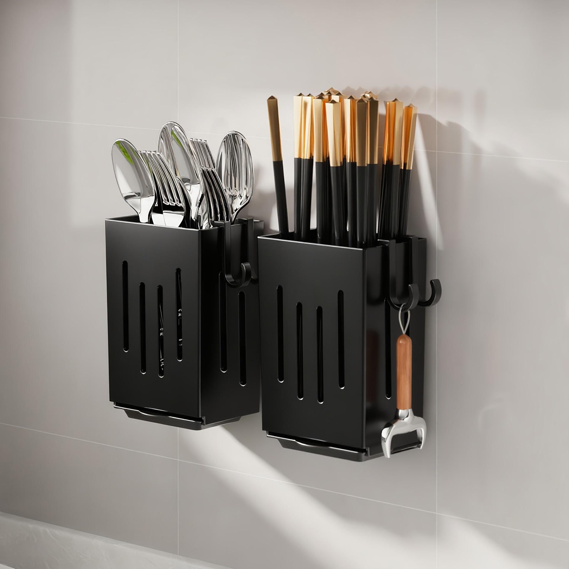 Двухсекционная кухонная стойка для хранения с поддоном для стекания воды - компактная стойка для посуды подставка для хранения палочек для еды и ложек 2pcs чёрный 1900₽