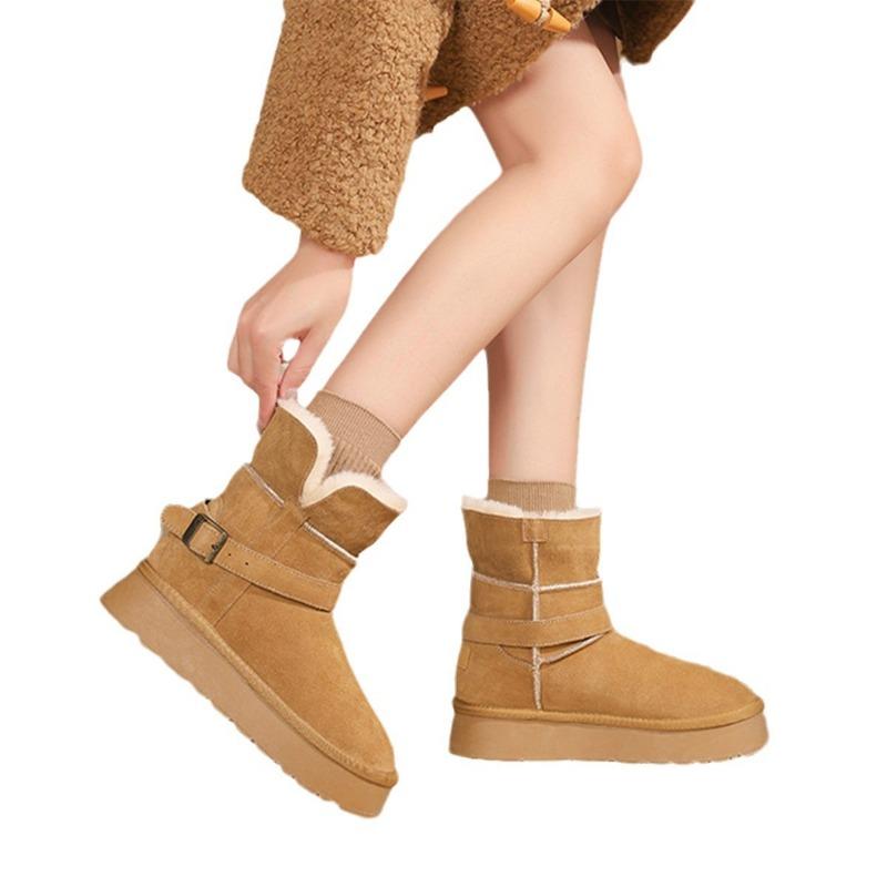Warm flipped plush thick-soled snow boots for women to increase their height in winter, new comfortable fluffy thickened cotton shoes