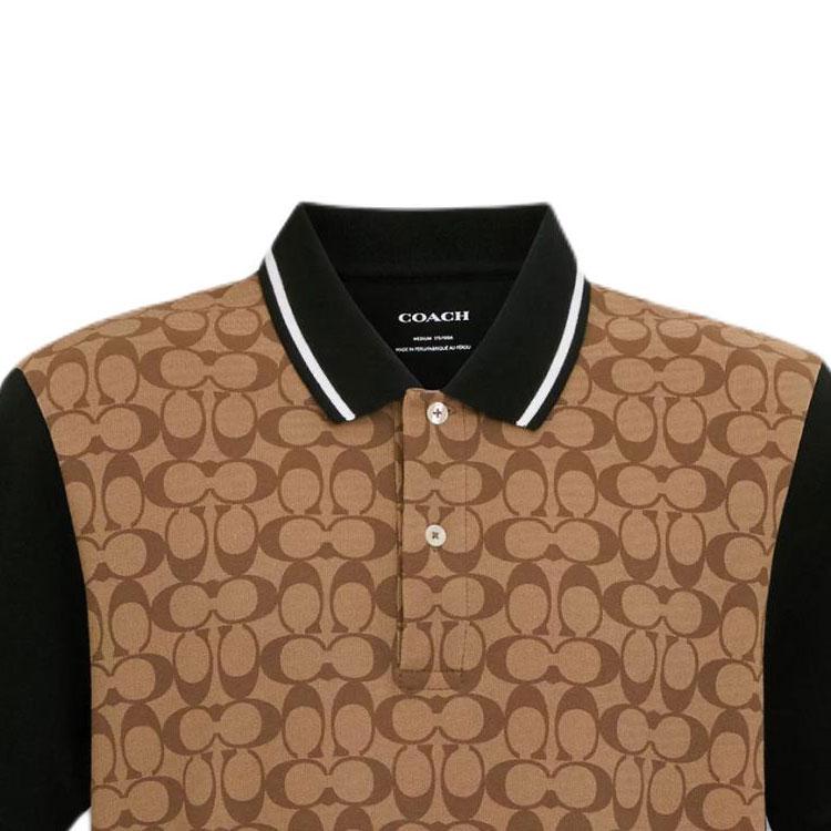 Coach Signature Polo Logo Print Short Sleeve Polo Shirt Men Tops Khaki CO816-OFZ