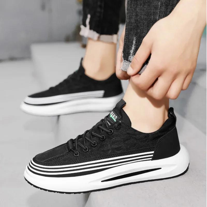 Fashion Crocodile Pattern Men Shoes Platform Loafers Summer Breathable Slip On Men Casual Sneakers Vulcanized Walking