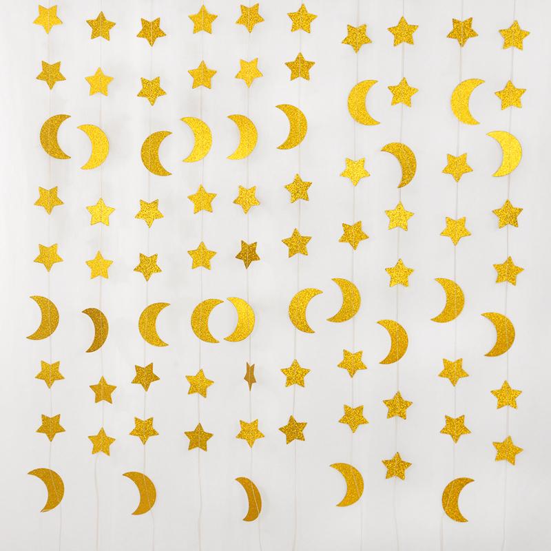 Star Moon Paper Banner Garland  Eid Mubarak Hanging Ornaments Islamic Muslim Party Home Decoration 2024 Ramadan Kareem Supplies