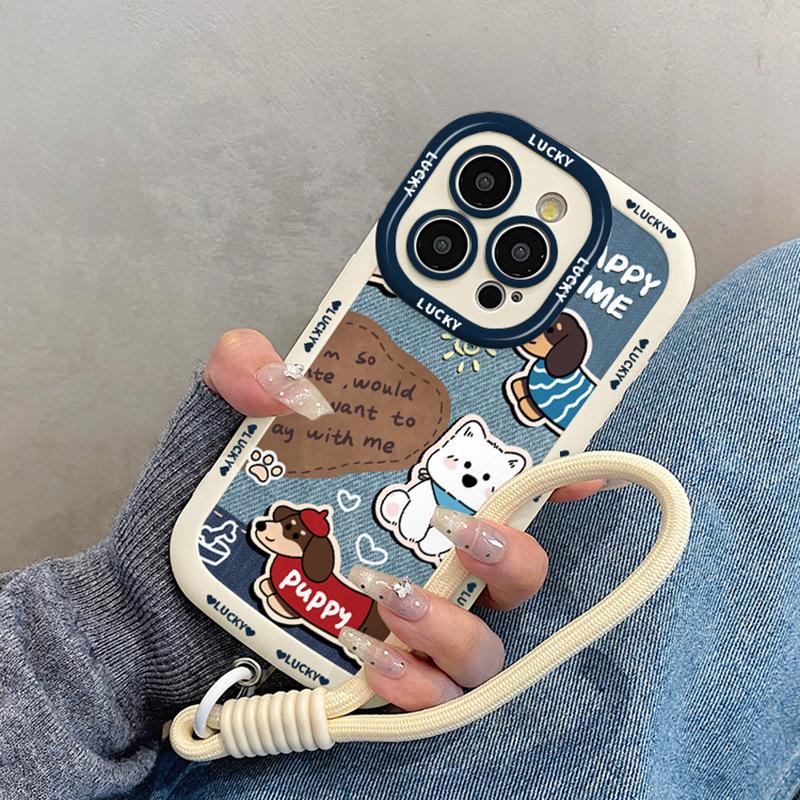 Denim Pattern Dog Suitable for Apple 16pm Puff Shell Iphone15 New 14 Creative 13 Cartoon 12 Anti Fall