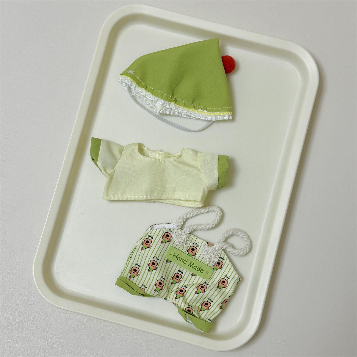 17cm Labubu Sitting Party Doll Clothes: 1st & 2nd Gen Labubu Enamel Face Plush Replacement Clothes Avocado Set with Glasses