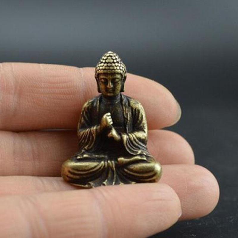 Chinese Buddhism Pure Copper Bronze Sakyamuni Buddha Statue Table Ornament Buddha Statue Heart Pure Brass Antique Tea Pet Orname