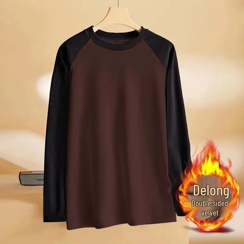 Herren Slim Fit Deutsches Samt Raglanärmel Shirt - Rundhalsausschnitt, Warm Herbst/Winter, Kontrastfarben, Trendmarke.