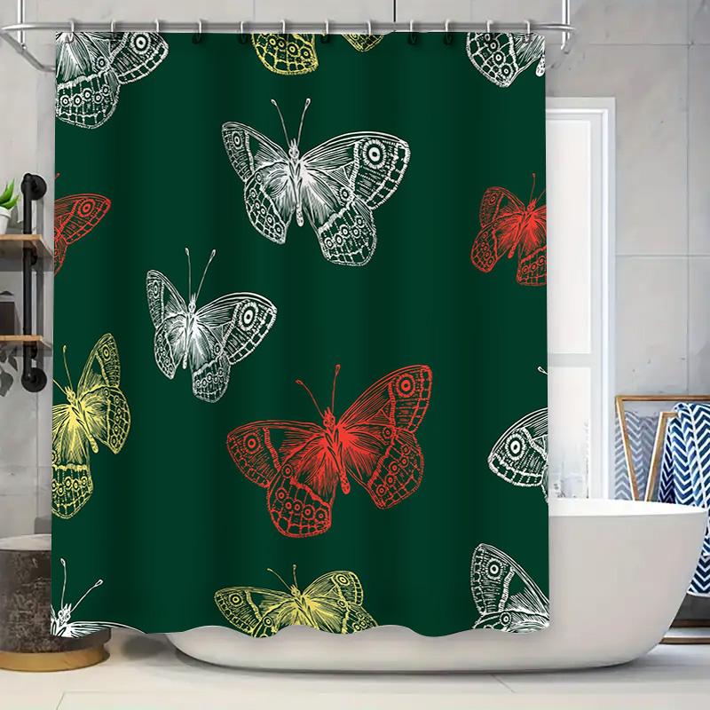 

Butterfly Garden Shower Curtain Waterproof Bathroom Decor Home Decoration Green White Red Yellow Colorful Art Print Fabric W60H190(CM)-1 Pcs