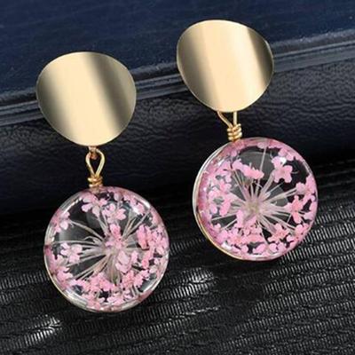 Nouvelles Boucles d'Oreilles Rondes à Sequins Métalliques Boule de Verre Transparente Boucles d'Oreilles Pendantes Fleurs Pour Femmes Mode Zircon Oorbellen Brincos