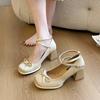 Fashion Women's Square Head Shallow Mouth Single Shoes Autumn New Butterfly Knot Anti-slip Wear-resistant Low-top High Heels