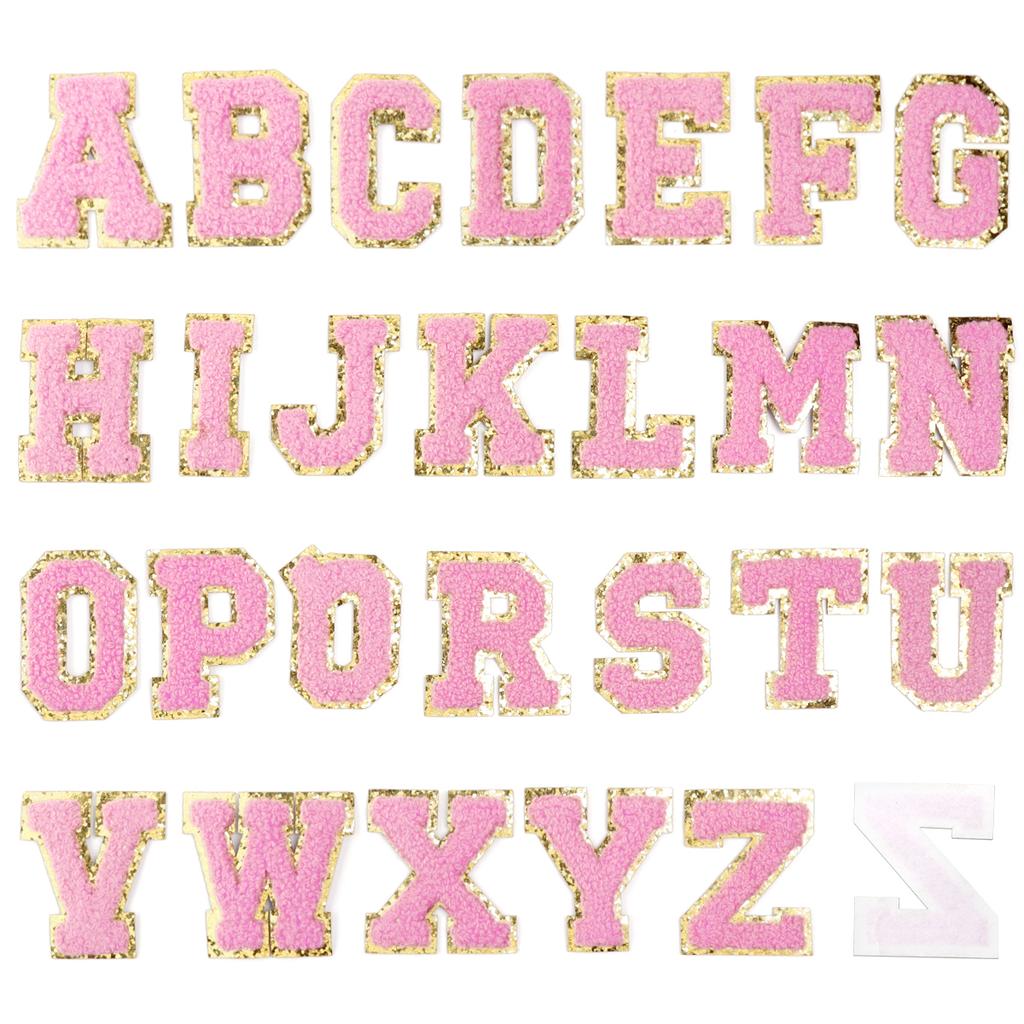 26Pcs/Set 6cm English Letter Patches Gold Edged Chenille Patches Iron On Stickers For DIY Crafts Clothing Hat Bag Decoration