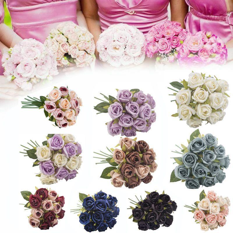12head Artificial Rose Bouquet Silk Flowers Wedding Party Home Decoration