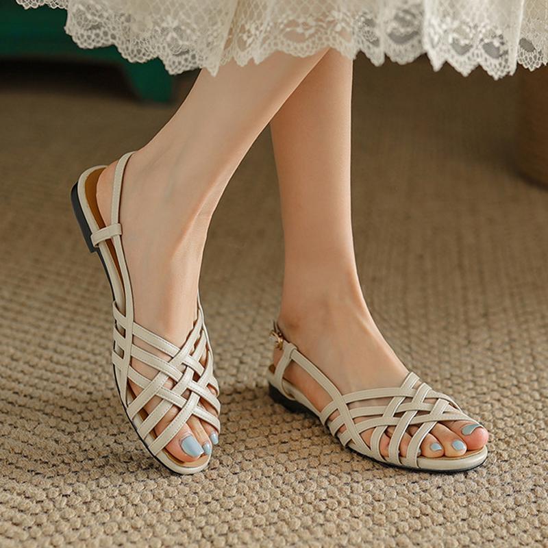 2024 Римские туфли Женские сандалии Плоский каблук Sandalia Mujer Узкие ремешки — фото 6