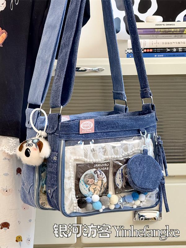 JIAERDI Harajuku Denim Ita Bags Women Sweet Cool Transparent Messenger Bag Purse Ladies jk Uniform Casual Crossbody Bags 2025