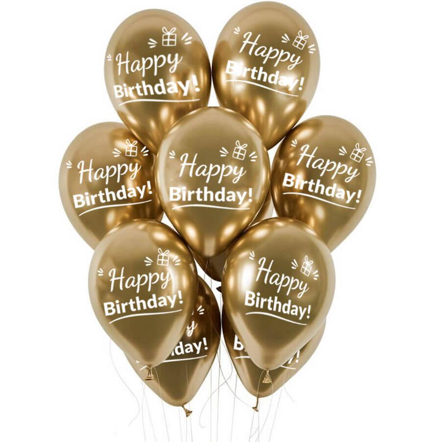 Balony Urodzinowe Złote Chrom Happy Birthday, 30Cm, 10 Szt.