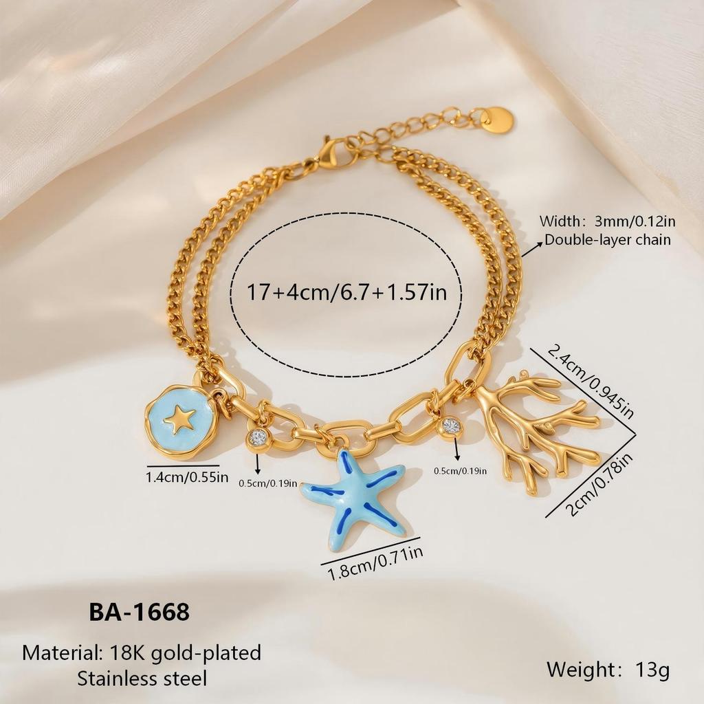 Stainless Steel Starfish & Pearl Shell Bracelet 