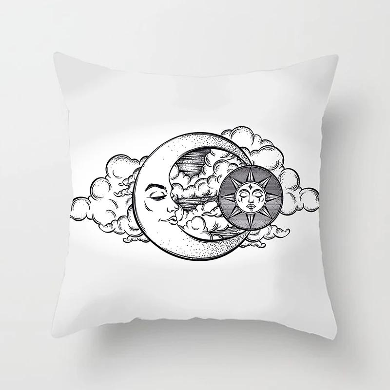 Home Decor Sun & Moon Themed Cosmic Throw Pillow Covers Pattern Cushion Cover Suitable For Sofa Bedroom Car Pillow Cover