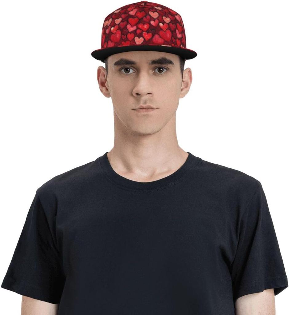 Trucker Hats for Men Women Adjustable Comfy Cartoon Love Heart Red Print Flat Bill Baseball Cap Golf Hat Dad Hat Snapback