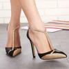 Sexy Pointed Toe Mixeds Colors Rhinestone Ladies Thin High Heels Shoe Women's Pumps Buckle Belt Banquet Wedding Shoes Black/Gold