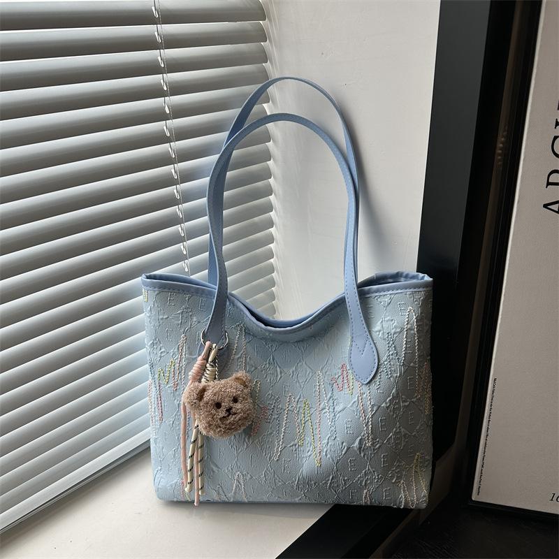 Large Capacity Student Class Cloth Bag Bag Women's New Shoulder Underarm Bag Striped Commuter Casual Tote Bag