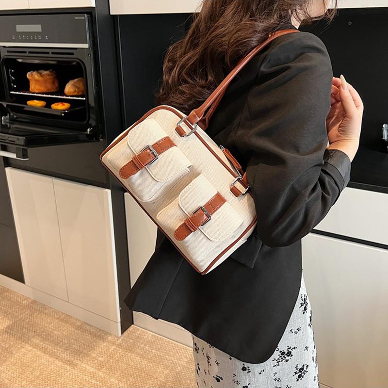 Retro Pillow Bag Merging Bowling Shape Stylish Handheld Shoulder Bag for Work & Commuting Women Underarm Bags