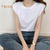 Women Summer T-shirt Round Neck Cap Sleeve Solid Color Tee Shirt Solid Color Loose Fit Casual Tops Daily Wear