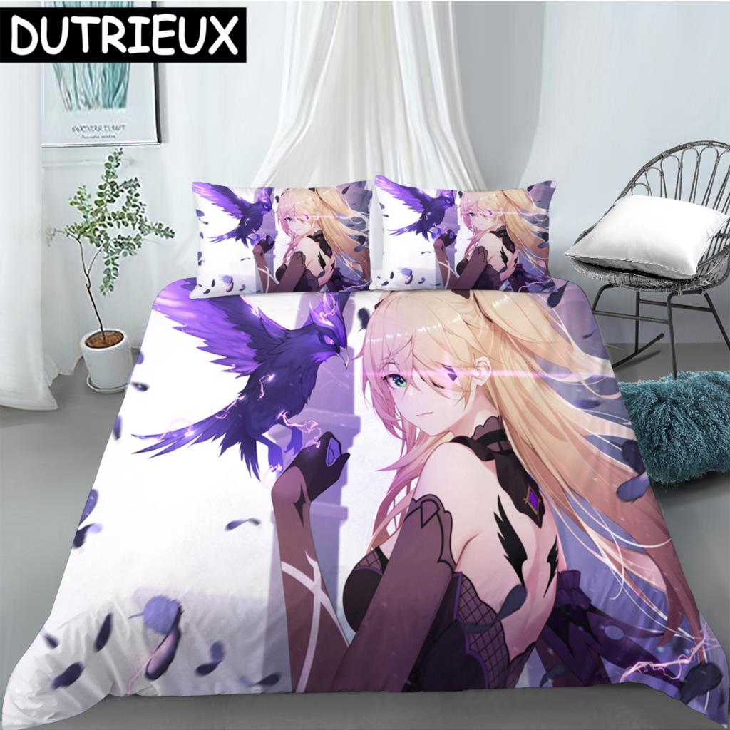 Hot Sale Game Anime Genshin Impact Printed Bedding Set Duvet Covers Pillowcases Comforter Bedding Set Bedclothes Duvet Cover 03