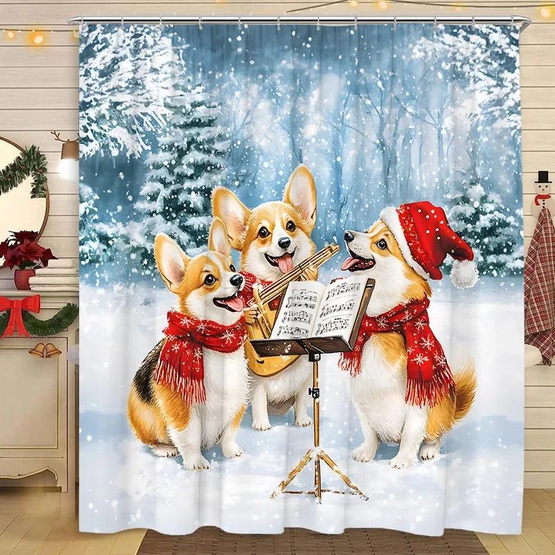 

Christmas Shower Curtain Snowman Santa Claus Winter Snow Scene Christmas Gift Polyester Fabric Shower Curtains Bathroom Decor 90x180cm