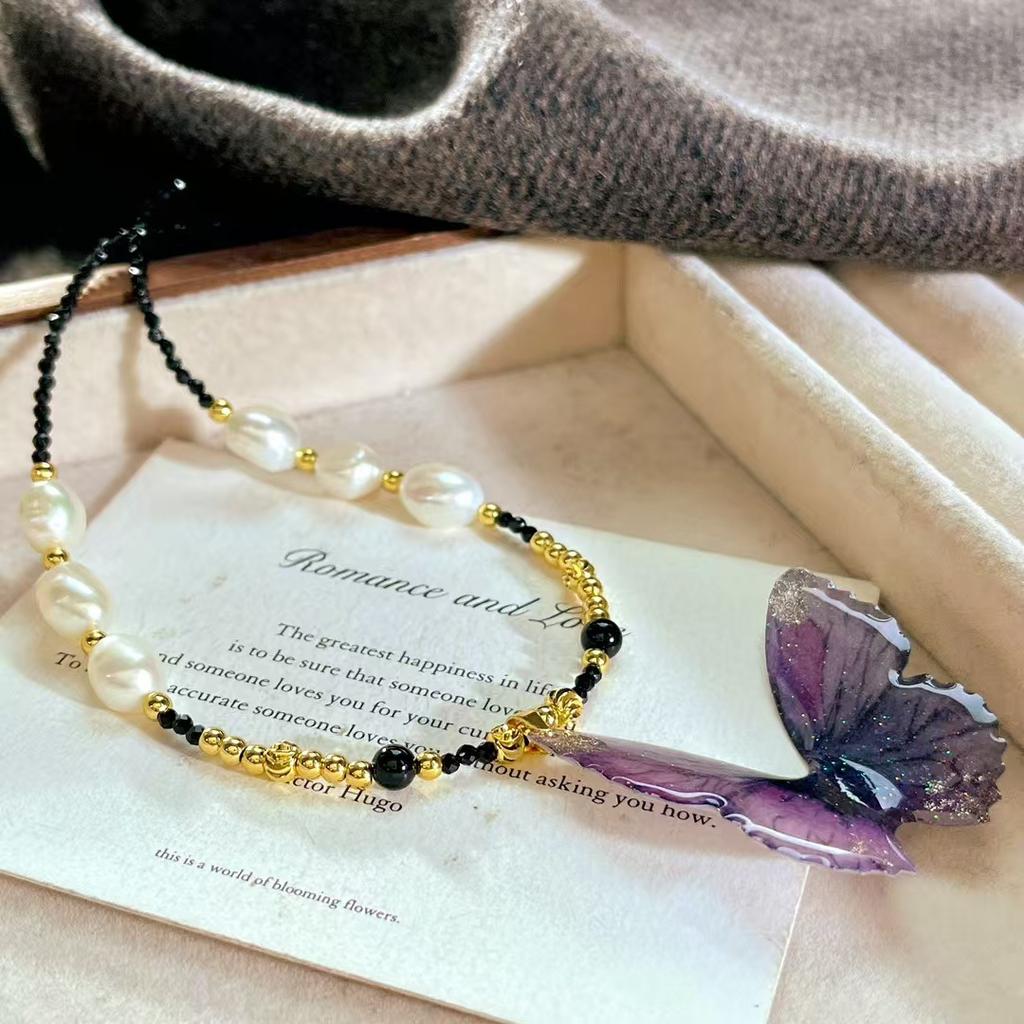 Vintage High Quality Natural Freshwater Pearl Artificial Butterfly Collarbone Chain Necklace