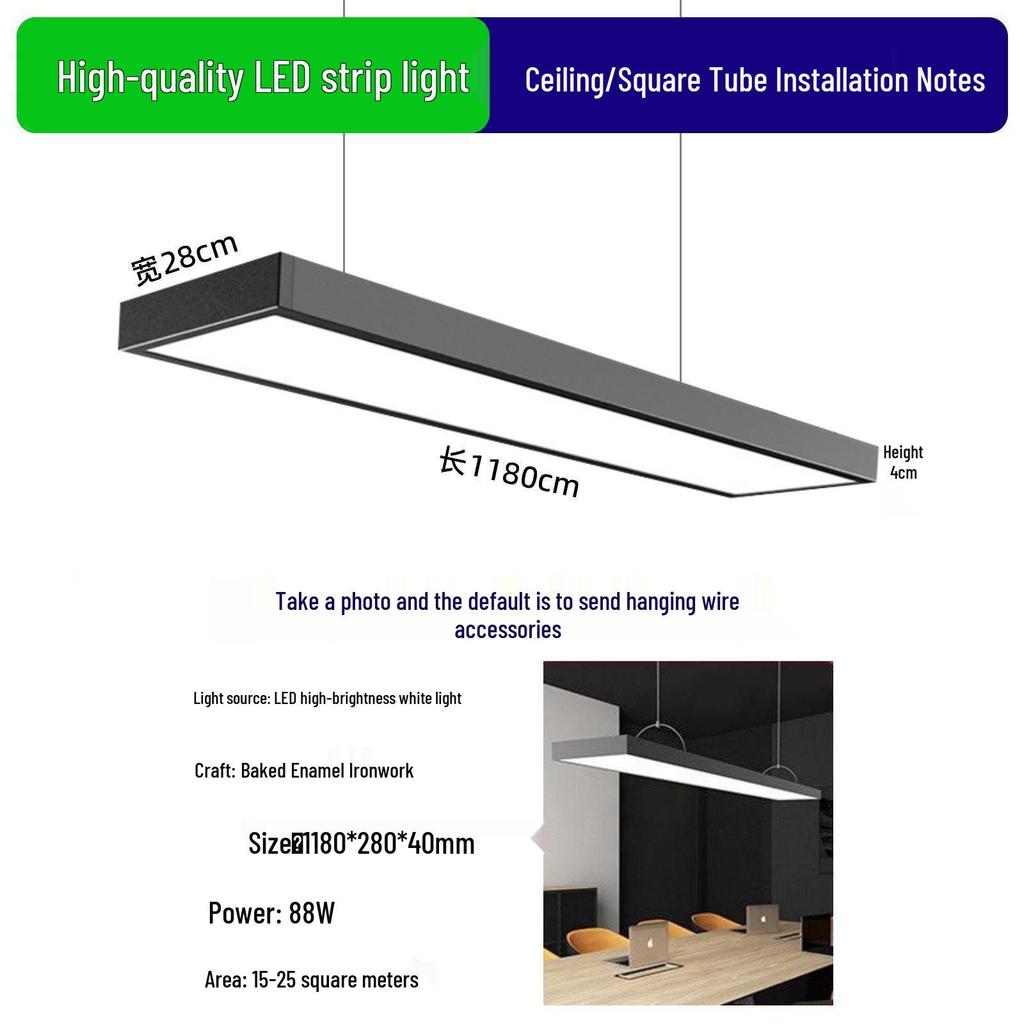 LED Square Tube Pendant Light for Office, Supermarket, Barber Shop