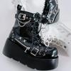Botas de Plataforma Góticas Vampiro Cosplay Femininas de Cano Médio 2024 Inverno Cunhas Confortáveis Botas de Motocicleta Femininas