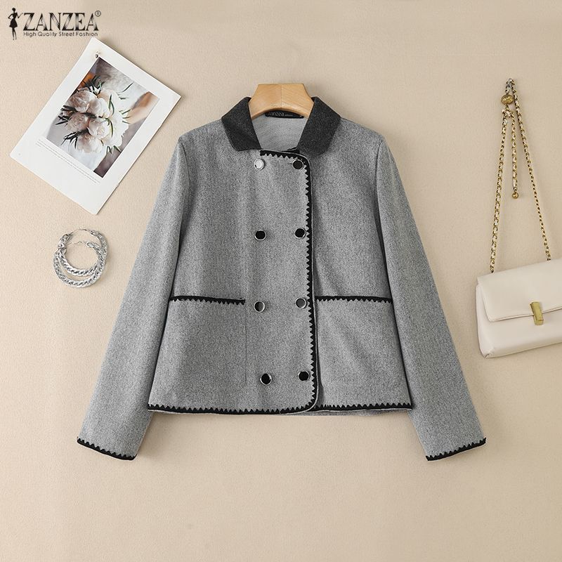 ZANZEA Lässige Damen-Cardigan-Jacken mit Umlegekragen und langen Ärmeln