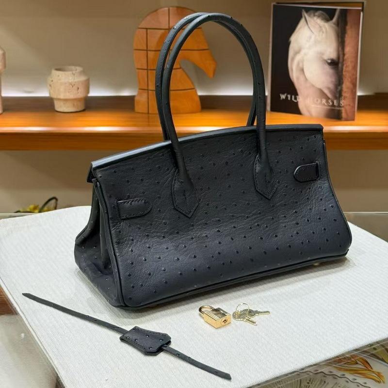 26 New Genuine Leather Women's Bag With Ostrich Patterned Cowhide, Light Luxury Fashion, Gold Buckle, Platinum Bag, Handbag, Cross-border