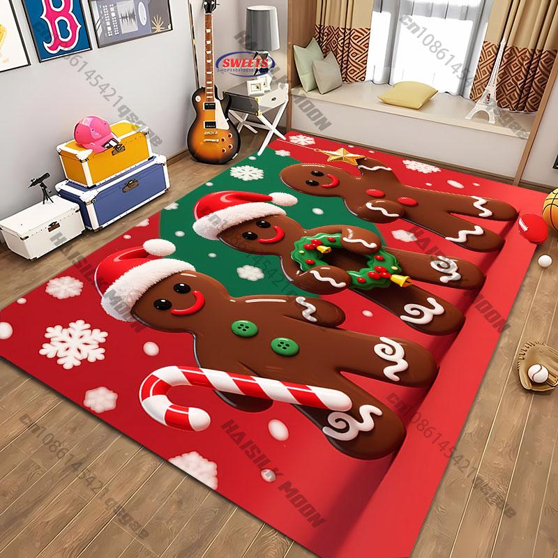 New Christmas Element Carpet Gingerbread Man Print Rug for Living Room Bedroom Bedside Kid's Room Christmas Decorative Mat