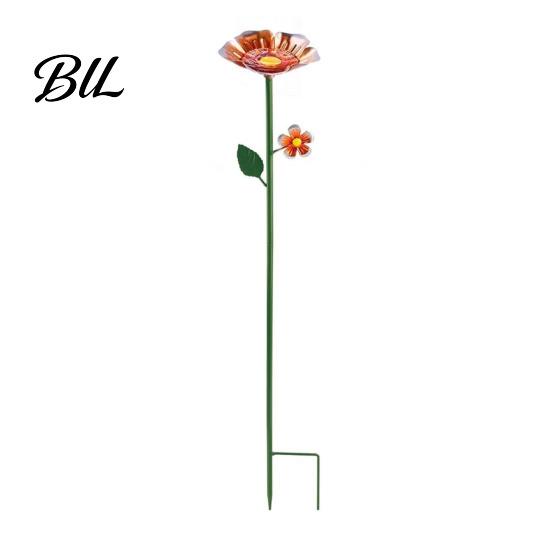 Outdoor Garden Decor Metal Flower Stake Bee Watering Station Bird Bath Butterfly Water Feeder with for Pollinators Birds Yard Patio Floral Sculpture