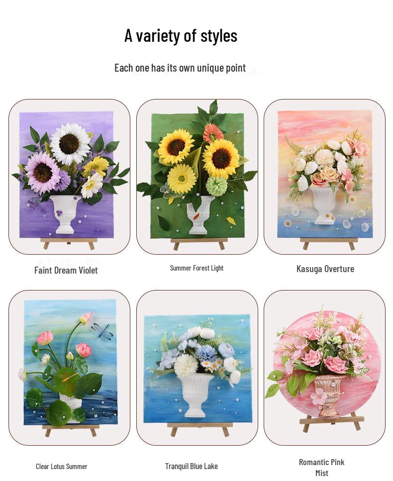 3D French Flower Arrangement DIY Kit: Monet’s Garden Oil Painting with Preserved Flowers & Plaster Ornaments - Ideal for Team Building Activities