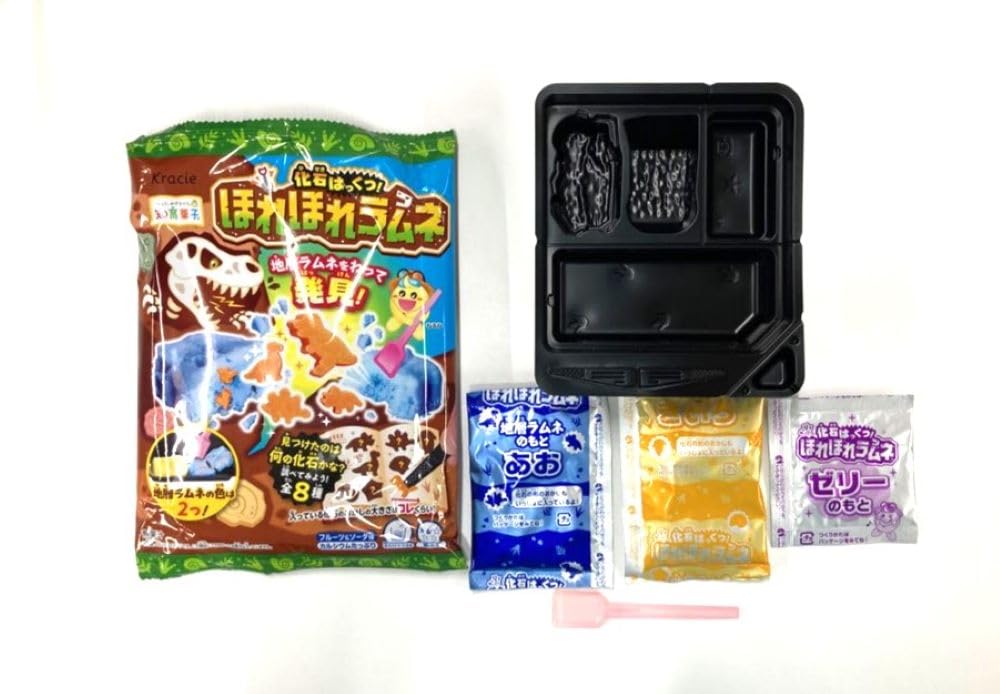 Kraciefoods Fossil Horehore Ramune Fruit Soda Flavor Educational Toy of Discovery! & Candy/Food [Boxed/Set 7]