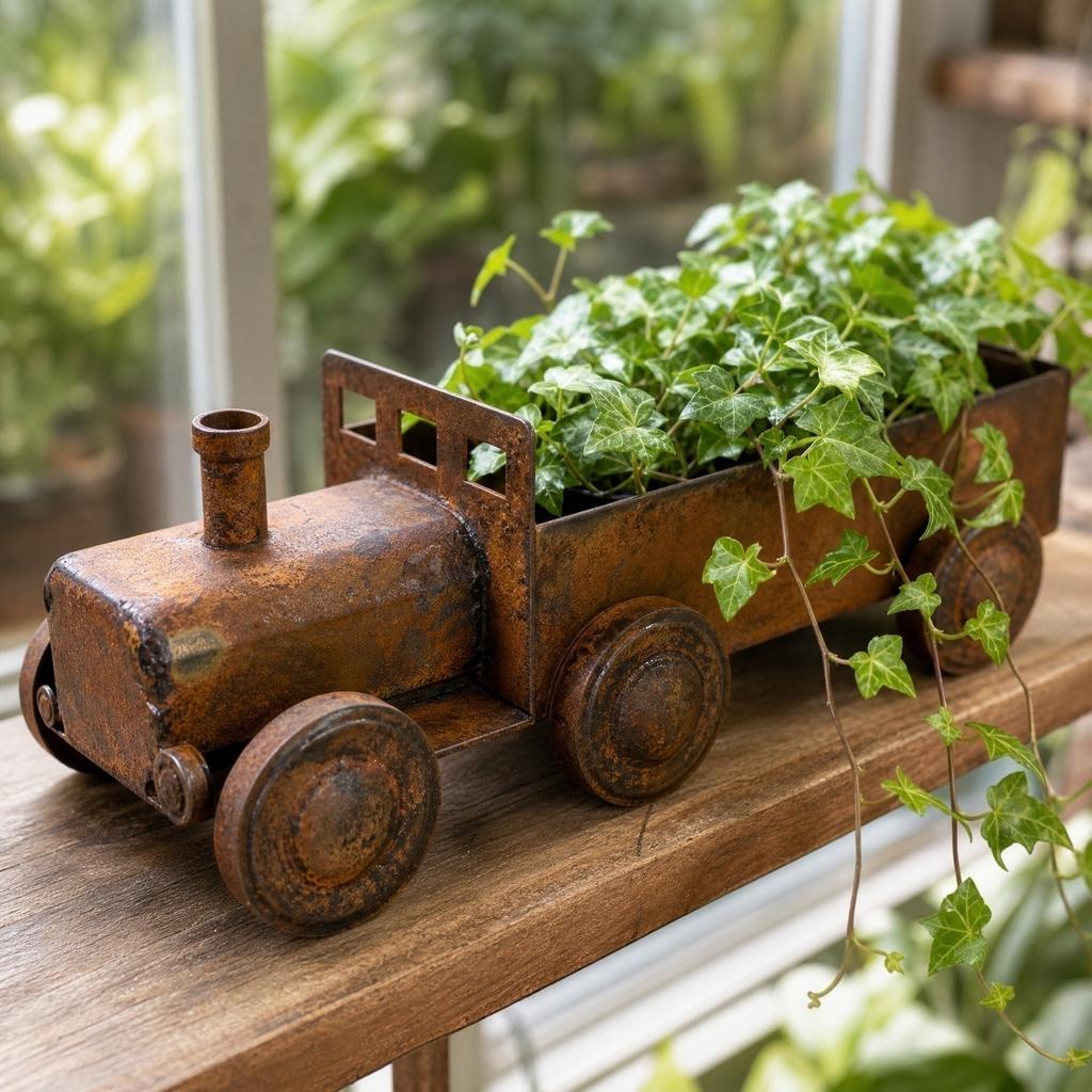 Rustikaler Dampflokomotivförmiger Metall-Pflanztopf Outdoor-Garten Dekorative Eisenkunst-Skulptur Blumentopf-Behälter für Hof Terrasse