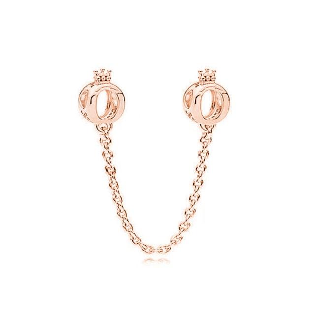 New Zircon Crown Pendant Bead Safety Chain Fit Original Fashion Charms Silver Color Bracelet Women Girl Jewelry Custom